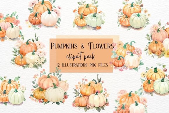 Boho Watercolor Pumpkins with Flowers for Autumn Décor