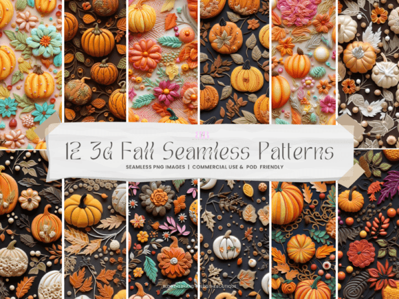 Capture Autumn's Charm with 3D Clay Fall Pumpkin Seamless Patterns