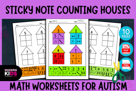 Sticky Note Counting Houses: Tailored Math Worksheets for Autism
