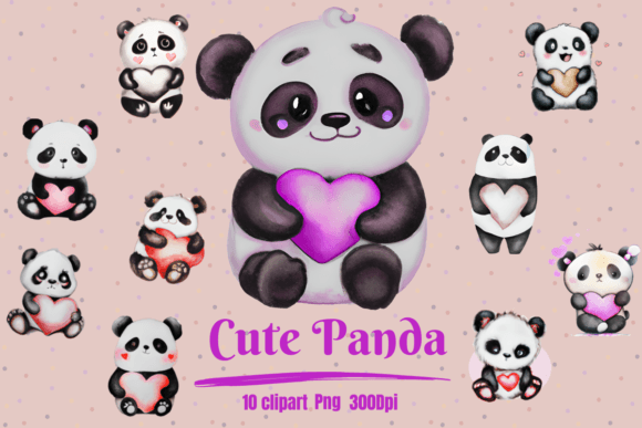 Watercolor Cute Panda Clipart Set: Adorable Designs for Every Project